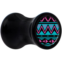 Load image into Gallery viewer, Black Acrylic Pink Teal Tribal Print Saddle Plug Set 4G
