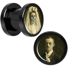 Load image into Gallery viewer, Undead Bride and Groom Halloween Black Anodized Plug Set 0G
