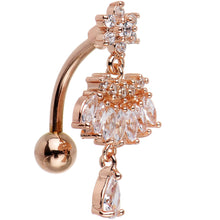 Load image into Gallery viewer, Clear CZ Rose Gold Chandelier Top Mount Dangle Belly Ring
