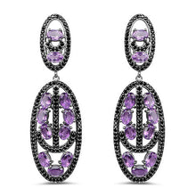 Load image into Gallery viewer, 12.45 Carat Genuine Amethyst and Black Spinel .925 Sterling Silver Earrings
