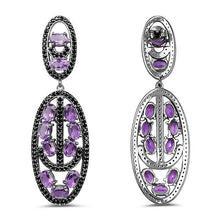 Load image into Gallery viewer, 12.45 Carat Genuine Amethyst and Black Spinel .925 Sterling Silver Earrings
