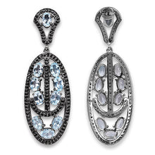 Load image into Gallery viewer, 13.80 Carat Genuine Blue Topaz and Black Spinel .925 Sterling Silver Earrings
