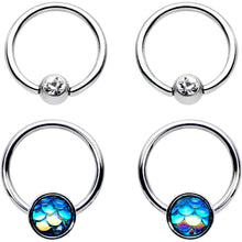 Load image into Gallery viewer, 14G Clear Gem Mermaid Scale BCR Captive Nipple Ring Set of 4
