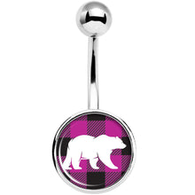 Load image into Gallery viewer, Pink Black Plaid Polar Bear Belly Ring
