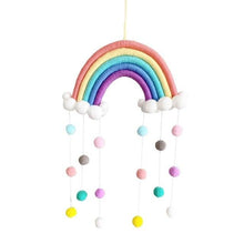 Load image into Gallery viewer, Room Decoration Handmade Woven Cotton Rope Rainbow Hanging Decoration Rainbow with Pom Pom Ball Wall Hanging Garlands for Kids Room Baby Shower Party Supplies Wall Hanging Decor With Felt Ball Photo Props
