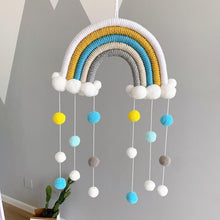 Load image into Gallery viewer, Room Decoration Handmade Woven Cotton Rope Rainbow Hanging Decoration Rainbow with Pom Pom Ball Wall Hanging Garlands for Kids Room Baby Shower Party Supplies Wall Hanging Decor With Felt Ball Photo Props
