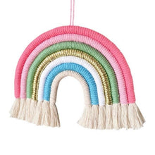 Load image into Gallery viewer, Room Decoration Handmade Woven Cotton Rope Rainbow Hanging Decoration Rainbow with Pom Pom Ball Wall Hanging Garlands for Kids Room Baby Shower Party Supplies Wall Hanging Decor With Felt Ball Photo Props
