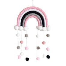 Load image into Gallery viewer, Room Decoration Handmade Woven Cotton Rope Rainbow Hanging Decoration Rainbow with Pom Pom Ball Wall Hanging Garlands for Kids Room Baby Shower Party Supplies Wall Hanging Decor With Felt Ball Photo Props
