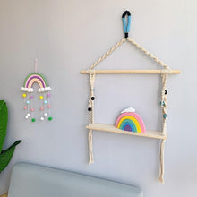 Load image into Gallery viewer, Room Decoration Handmade Woven Cotton Rope Rainbow Hanging Decoration Rainbow with Pom Pom Ball Wall Hanging Garlands for Kids Room Baby Shower Party Supplies Wall Hanging Decor With Felt Ball Photo Props
