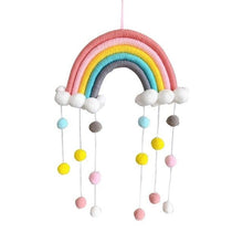 Load image into Gallery viewer, Room Decoration Handmade Woven Cotton Rope Rainbow Hanging Decoration Rainbow with Pom Pom Ball Wall Hanging Garlands for Kids Room Baby Shower Party Supplies Wall Hanging Decor With Felt Ball Photo Props
