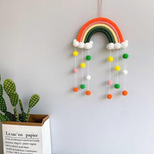 Load image into Gallery viewer, Room Decoration Handmade Woven Cotton Rope Rainbow Hanging Decoration Rainbow with Pom Pom Ball Wall Hanging Garlands for Kids Room Baby Shower Party Supplies Wall Hanging Decor With Felt Ball Photo Props
