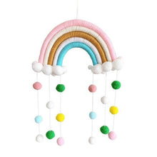 Load image into Gallery viewer, Room Decoration Handmade Woven Cotton Rope Rainbow Hanging Decoration Rainbow with Pom Pom Ball Wall Hanging Garlands for Kids Room Baby Shower Party Supplies Wall Hanging Decor With Felt Ball Photo Props
