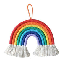 Load image into Gallery viewer, Room Decoration Handmade Woven Cotton Rope Rainbow Hanging Decoration Rainbow with Pom Pom Ball Wall Hanging Garlands for Kids Room Baby Shower Party Supplies Wall Hanging Decor With Felt Ball Photo Props
