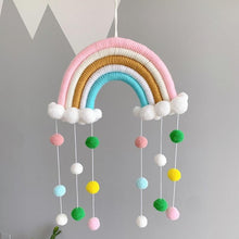 Load image into Gallery viewer, Room Decoration Handmade Woven Cotton Rope Rainbow Hanging Decoration Rainbow with Pom Pom Ball Wall Hanging Garlands for Kids Room Baby Shower Party Supplies Wall Hanging Decor With Felt Ball Photo Props
