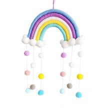 Load image into Gallery viewer, Room Decoration Handmade Woven Cotton Rope Rainbow Hanging Decoration Rainbow with Pom Pom Ball Wall Hanging Garlands for Kids Room Baby Shower Party Supplies Wall Hanging Decor With Felt Ball Photo Props
