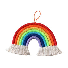 Load image into Gallery viewer, Room Decoration Handmade Woven Cotton Rope Rainbow Hanging Decoration Rainbow with Pom Pom Ball Wall Hanging Garlands for Kids Room Baby Shower Party Supplies Wall Hanging Decor With Felt Ball Photo Props
