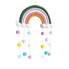 Load image into Gallery viewer, Room Decoration Handmade Woven Cotton Rope Rainbow Hanging Decoration Rainbow with Pom Pom Ball Wall Hanging Garlands for Kids Room Baby Shower Party Supplies Wall Hanging Decor With Felt Ball Photo Props

