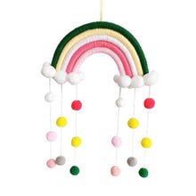 Load image into Gallery viewer, Room Decoration Handmade Woven Cotton Rope Rainbow Hanging Decoration Rainbow with Pom Pom Ball Wall Hanging Garlands for Kids Room Baby Shower Party Supplies Wall Hanging Decor With Felt Ball Photo Props
