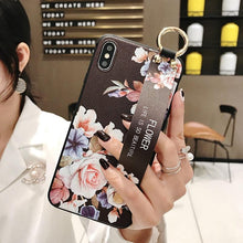 Load image into Gallery viewer, Rose Flowers Wrist Strap Phone Cases For iPhone 13 12 11 14 pro MAX X XR XS MAX 7 8 Plus Cover  Hand Band Cases Soft Full Protection Slim Colorful Protective Phone Case For iPhone
