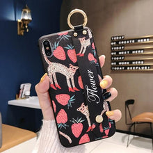 Load image into Gallery viewer, Rose Flowers Wrist Strap Phone Cases For iPhone 13 12 11 14 pro MAX X XR XS MAX 7 8 Plus Cover  Hand Band Cases Soft Full Protection Slim Colorful Protective Phone Case For iPhone
