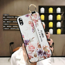 Load image into Gallery viewer, Rose Flowers Wrist Strap Phone Cases For iPhone 13 12 11 14 pro MAX X XR XS MAX 7 8 Plus Cover  Hand Band Cases Soft Full Protection Slim Colorful Protective Phone Case For iPhone
