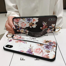 Load image into Gallery viewer, Rose Flowers Wrist Strap Phone Cases For iPhone 13 12 11 14 pro MAX X XR XS MAX 7 8 Plus Cover  Hand Band Cases Soft Full Protection Slim Colorful Protective Phone Case For iPhone
