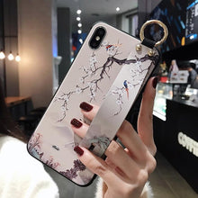 Load image into Gallery viewer, Rose Flowers Wrist Strap Phone Cases For iPhone 13 12 11 14 pro MAX X XR XS MAX 7 8 Plus Cover  Hand Band Cases Soft Full Protection Slim Colorful Protective Phone Case For iPhone
