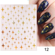 Load image into Gallery viewer, Rose Gold Star 3D Nail Stickers Silver Black White Star Heart Transfer Stickers for Nails DIY Decals Manicures Decoration Tips Nail Art Decals Water Transfer Nail Decals Sticker For Pretty Girl Self-Adhesive Nail Decals Designer Nail Stickers for Acrylic

