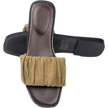 Load image into Gallery viewer, Roxoni Women's Ruched Fabric Slide Sandals Open Toe Flat Sandals with Heel Cushion
