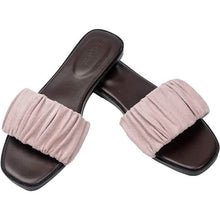Load image into Gallery viewer, Roxoni Women's Ruched Fabric Slide Sandals Open Toe Flat Sandals with Heel Cushion
