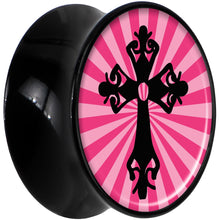 Load image into Gallery viewer, Black Acrylic Pink Black Radiant Cross Saddle Plug Set 20mm
