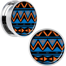 Load image into Gallery viewer, Blue Orange Tribal Print Steel Screw Fit Plug Set 20mm
