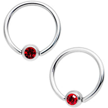 Load image into Gallery viewer, 14G 5/8 Red Gem Heart Captive Ring Barbell Nipple Ring Set
