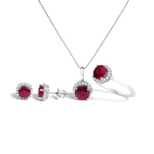 Load image into Gallery viewer, 10K White Gold Purple Amethyst and 3/8 Cttw Diamond Halo Jewelry Set (Earrings, Pendant &amp; Ring)
