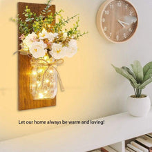 Load image into Gallery viewer, Rustic Wall Sconces Flower Lamp Mason Jar Sconce Handmade Wall Art Hanging Home Decoration 2 Set with LED Fairy Lights Decorative  Peony Flower
