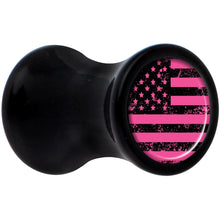 Load image into Gallery viewer, Black Acrylic Pink American Flag Saddle Plug Set 4G
