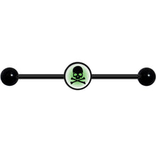 Load image into Gallery viewer, 14G Green Black Skull Black Industrial Barbell 37mm
