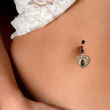 Load image into Gallery viewer, Witches Brew Poison Potion Halloween Black Heart Dangle Belly Ring
