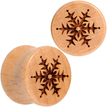 Load image into Gallery viewer, Organic Beechwood Holiday Winter Snowflake Saddle Plug Set Sizes 8mm to 25mm
