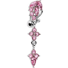 Load image into Gallery viewer, Pink Gem Leafy Vine Top Mount Dangle Belly Ring
