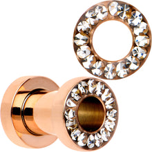 Load image into Gallery viewer, Clear CZ Gem Rose Gold PVD Bling Screw Fit Tunnel Plug Set 3mm to 16mm
