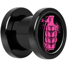 Load image into Gallery viewer, Pink Grenade Black Anodized Screw Fit Plug Set 0G
