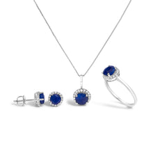 Load image into Gallery viewer, 10K White Gold Purple Amethyst and 3/8 Cttw Diamond Halo Jewelry Set (Earrings, Pendant &amp; Ring)
