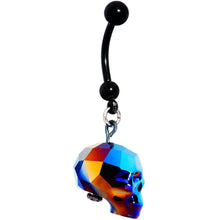 Load image into Gallery viewer, Iridescent Blue Skull Halloween Dangle Belly Ring Created with Swarovksi Crystals
