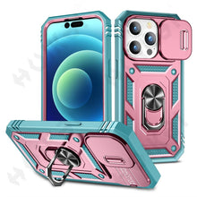 Load image into Gallery viewer, Screen Protector And Kickstand Heavy Duty Protection Shockproof Case for iPhone Slide Camera Case For iPhone 14 Pro Max 14 Plus 13 Pro 12 Build in 360 Degree Rotate Kickstand iPhone Cases
