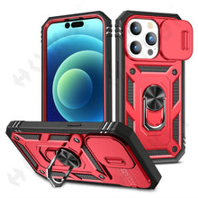 Load image into Gallery viewer, Screen Protector And Kickstand Heavy Duty Protection Shockproof Case for iPhone Slide Camera Case For iPhone 14 Pro Max 14 Plus 13 Pro 12 Build in 360 Degree Rotate Kickstand iPhone Cases
