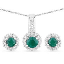 Load image into Gallery viewer, 1.81 Carat Dyed Emerald and White Topaz .925 Sterling Silver Jewelry Set
