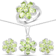 Load image into Gallery viewer, 8.04 Carat Genuine Peridot and White Topaz .925 Sterling Silver 3 Piece Jewelry Set (Ring, Earrings, and Pendant w/ Chain)
