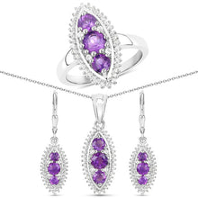 Load image into Gallery viewer, 3.60 Carat Genuine Amethyst and White Topaz .925 Sterling Silver 3 Piece Jewelry Set (Ring, Earrings, and Pendant w/ Chain)
