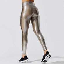 Load image into Gallery viewer, Shape Relaxed Fit Graduated Compression Travel Leggings with Stay in Place Waistband Women's Yoga Pants High Waist Metallic Luster Gym Sportswear Female Legging Tight Pants Shiny Sports Leggings
